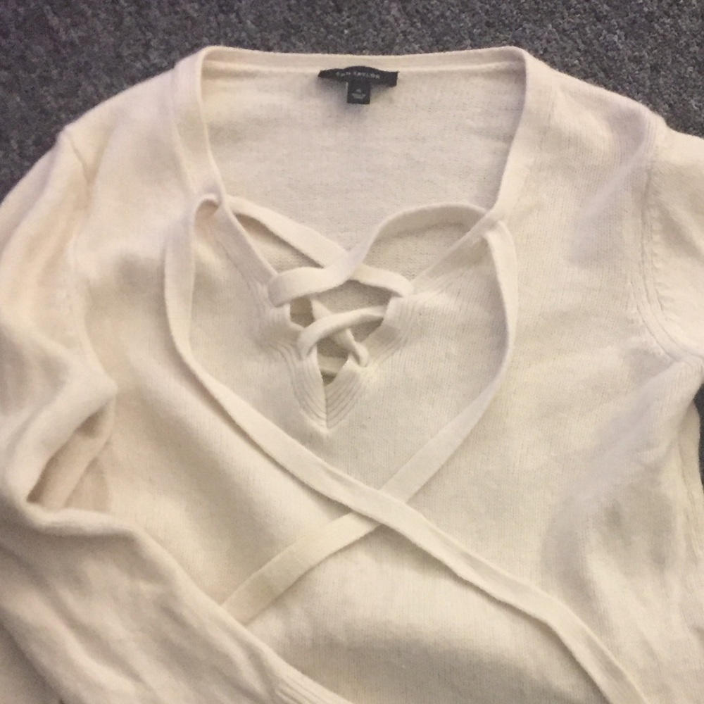 Bell sleeve lace up sweater